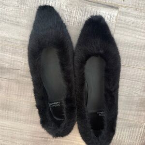 Jeffrey Campbell Cozy Black Faux Fur Ballet Flats
